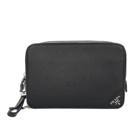 Prada Saffiano Shoulder Bag Black Leather Men - Picture 1 of 8